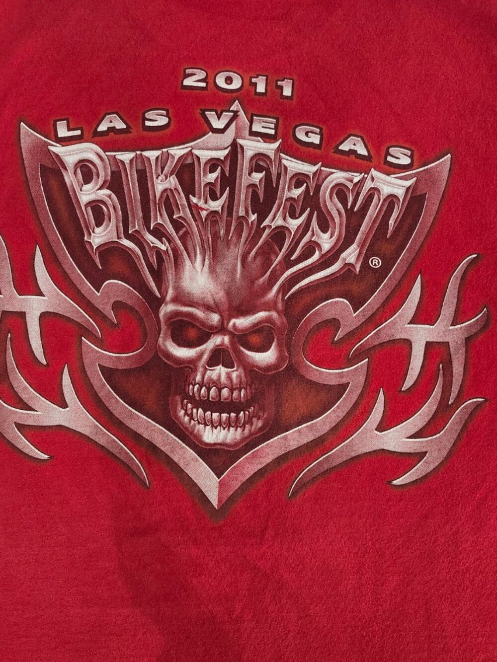 2011 Las Vegas BikeFest T-Shirt Mens Size Large Red Graphic Skull Biker Cotton